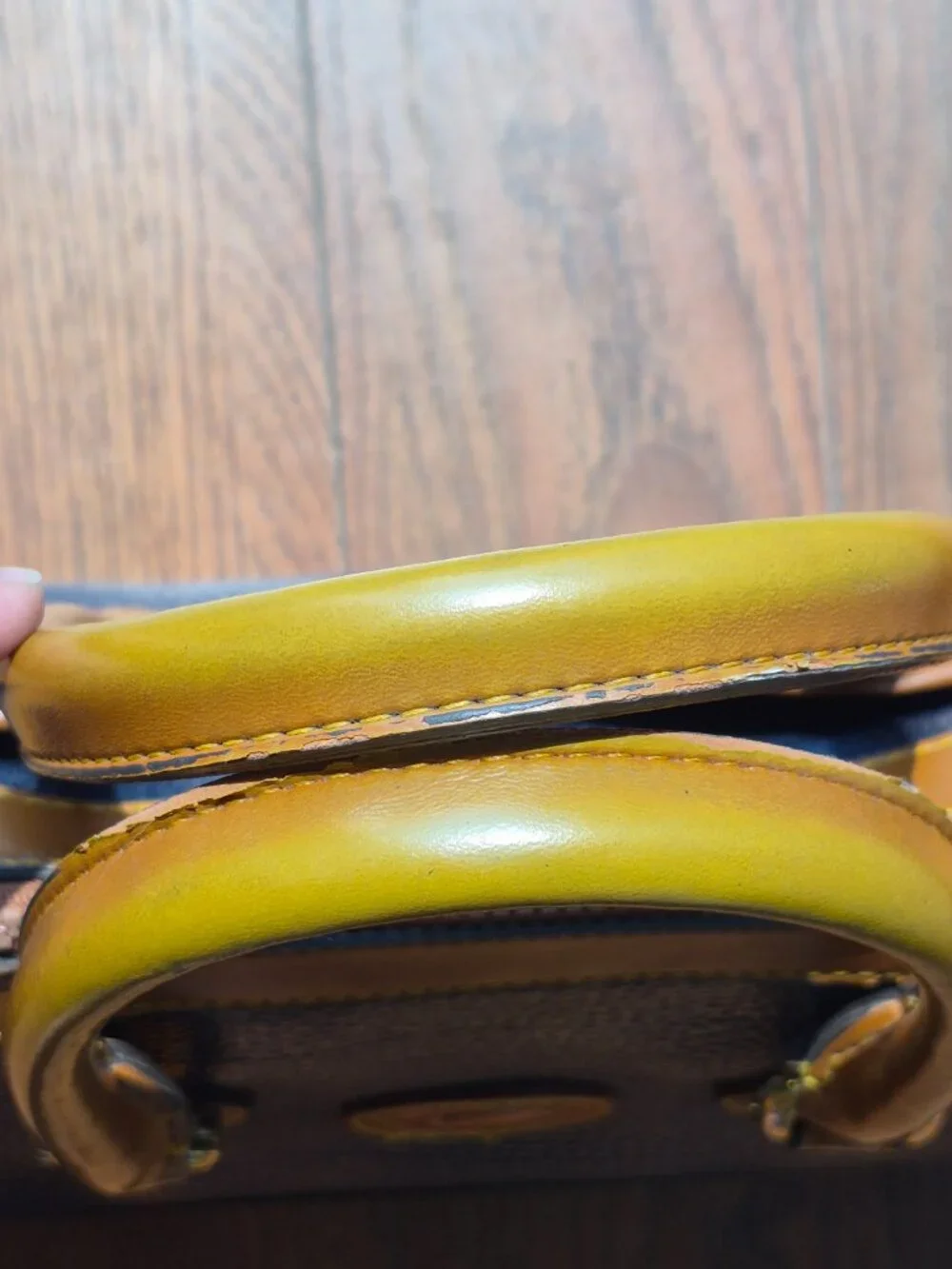 Vintage Dooney & Bourke AWL Small Satchel Top Handle Navy British Tan
